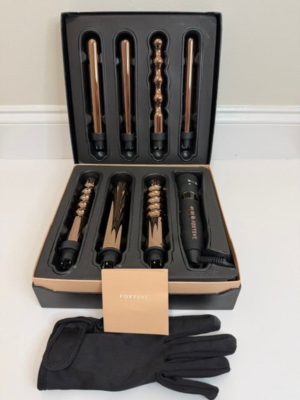 FoxyBae Le Se7en Interchangeable Curling Wand Set 7 Barrels Box & Glove
